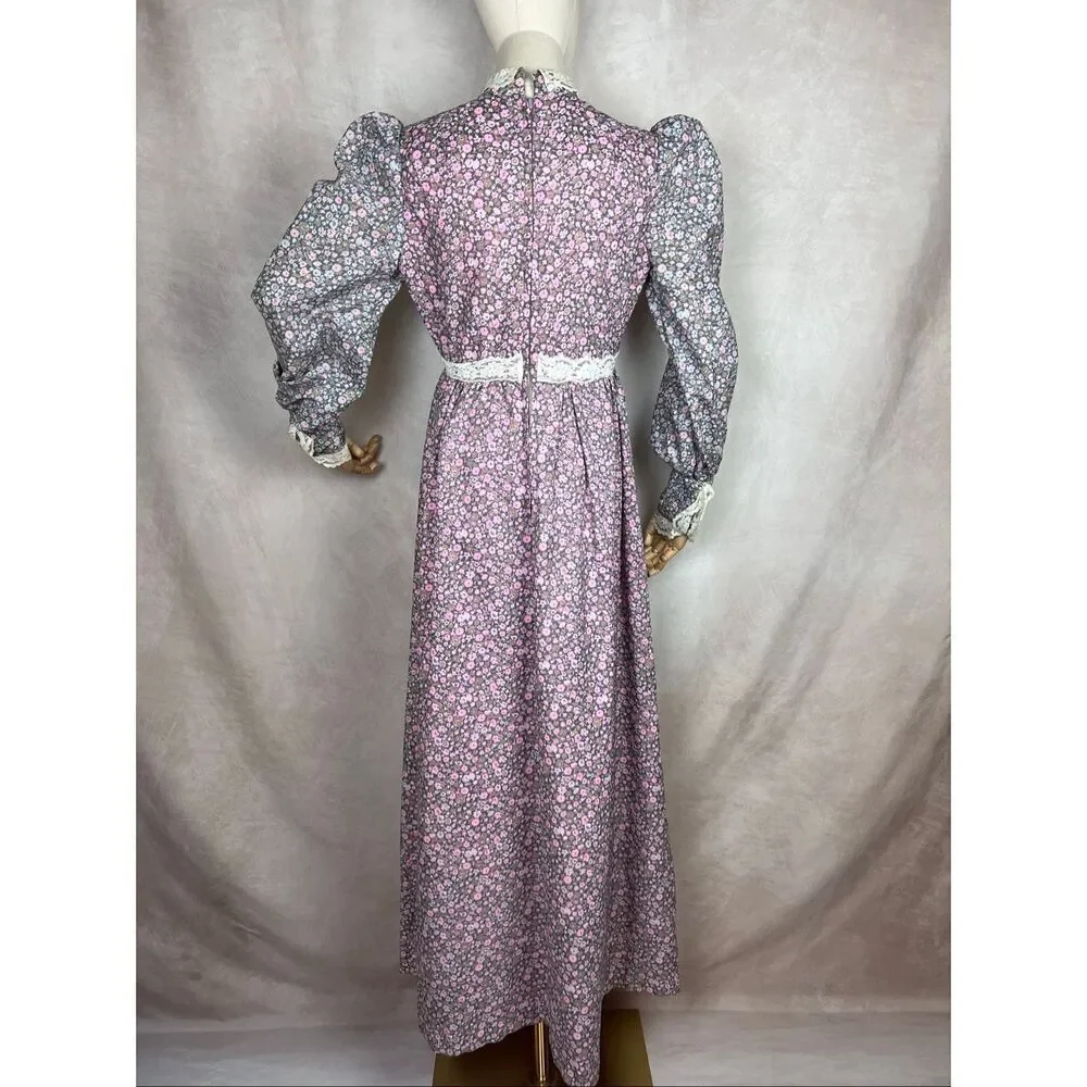 Vintage 1970s Victorian Prairie Dress Gunne Style Prairie Dress Floral Renaissan